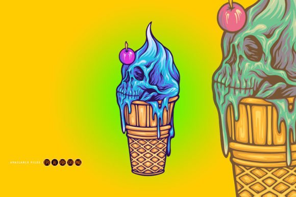 Cute Skull Ice Cream Cone Illustrations: Edgy Meets Sweet