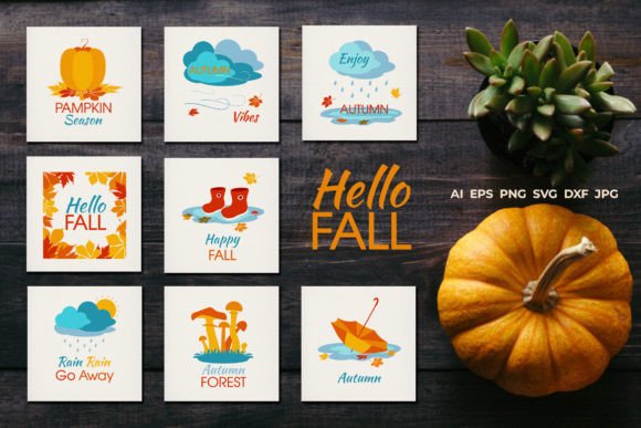 Hello Fall | 8 Illustrations for Cards and Autumn Projects