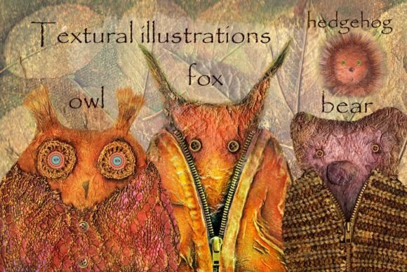 Textural Illustrations of Fox, Owl, Bear: A Tactile Design Asset