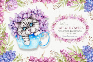 Watercolor Spring Cats Illustrations for Creative Projects